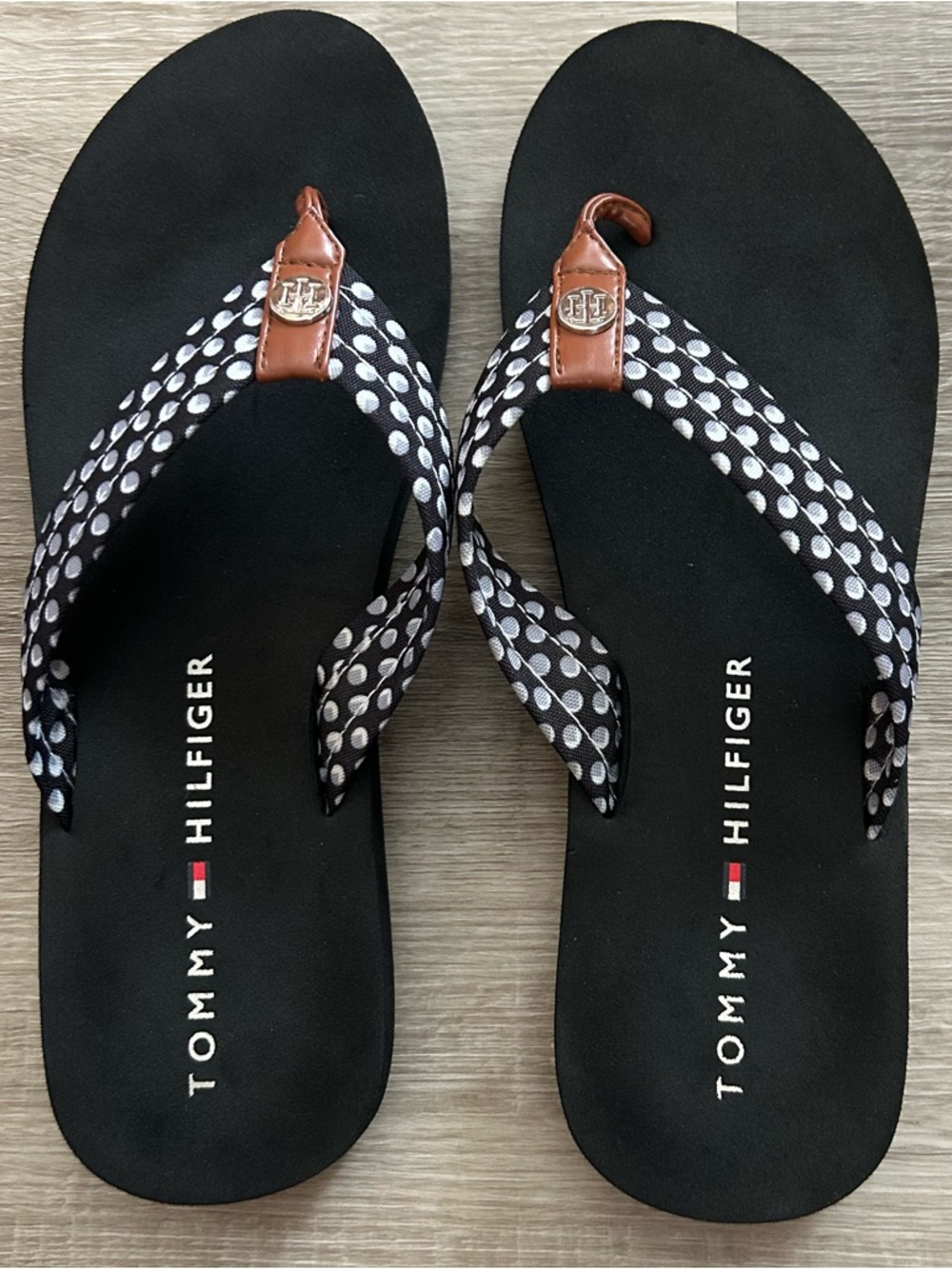 Tommy Hilfiger Black Flip Flops with Polka Dot Straps